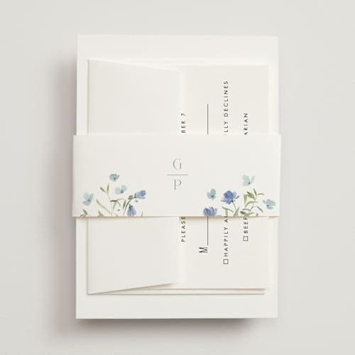 This is a aquamarine belly bands with standard by Everett Paper Goods called sweeping meadow printing on signature text in belly band