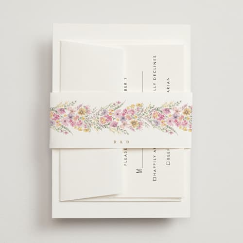 This is a spring belly bands with standard by Phrosné Barwood called floral arch printing on signature text in belly band