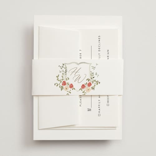 This is a pomegranate belly bands with standard by Everett Paper Goods called roses crest printing on signature text in belly band