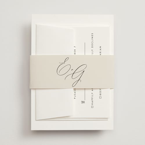 This is a ecru belly bands with standard by Hooray Creative called scripted names printing on signature text in belly band