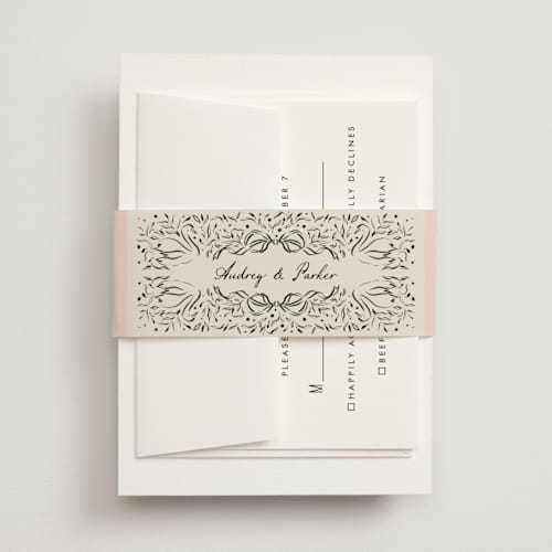 This is a peony belly bands with standard by Jackie Crawford called hand illustrated crest printing on signature text in belly band