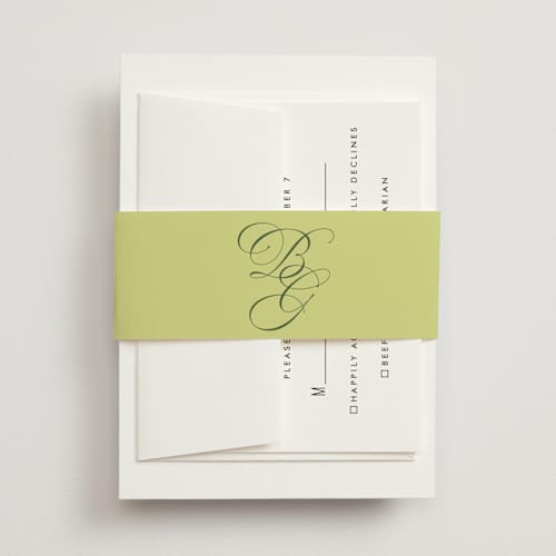 This is a chartreuse belly bands with standard by Everett Paper Goods called carlyle printing on signature text in belly band