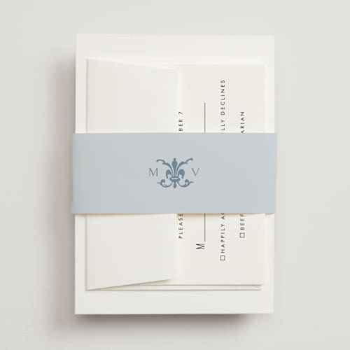This is a dusty blue belly bands with standard by Jennifer Postorino called coastal charm printing on signature text in belly band