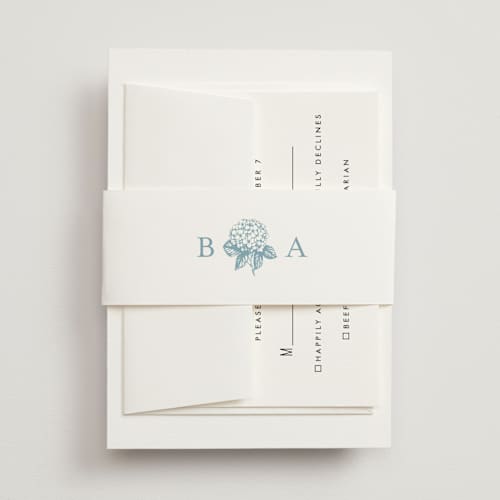 This is a seaside belly bands with standard by Stacey Meacham called hydrangea bloom printing on signature text in belly band