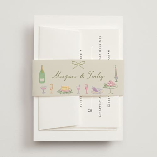 This is a olive belly bands with standard by Elly called dining printing on signature text in belly band