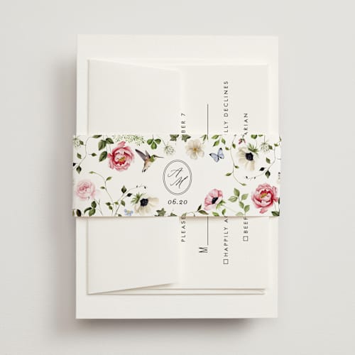 This is a peony belly bands with standard by Sarah Knight called ornate printing on signature text in belly band