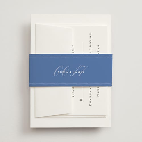 This is a blue mist belly bands with standard by Design Lotus called amalfi blue printing on signature text in belly band