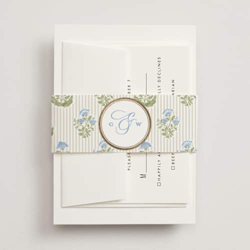 This is a powder belly bands with foil pressed by Creo Study called patterned florals printing on signature text in belly band