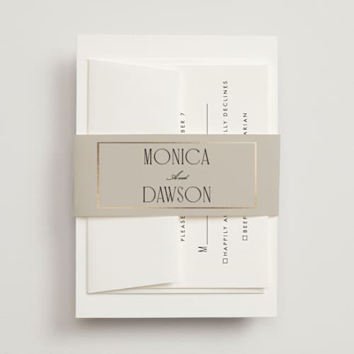 This is a champagne belly bands with foil pressed by Kristin Oliversen called luxe lines printing on signature text in belly band