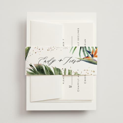 This is a tropical belly bands with foil pressed by Elly called our paradise printing on signature text in belly band