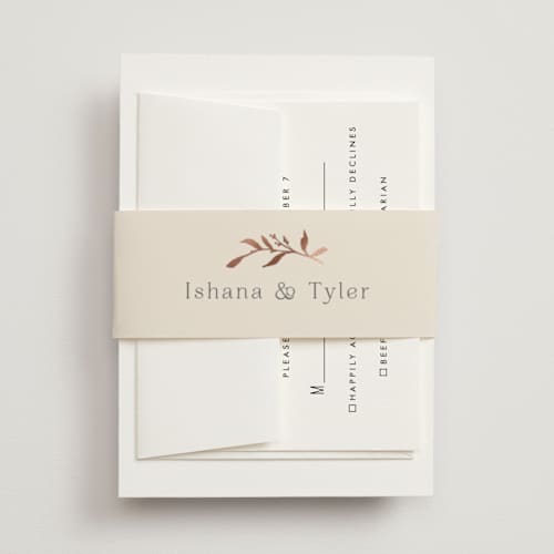 This is a creme brulee belly bands with foil pressed by Jennifer Wick called queen anne's lace printing on signature text in belly band
