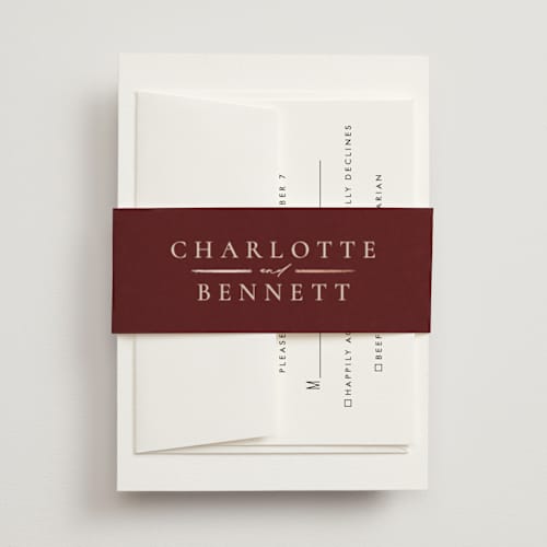 This is a peony belly bands with foil pressed by Wildfield Paper Co called romantic frame printing on signature text in belly band