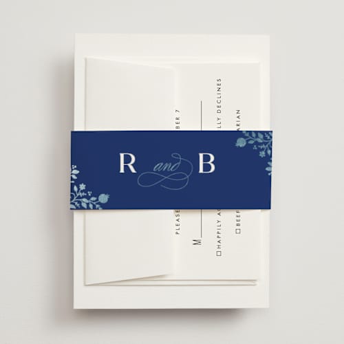 This is a royal belly bands with foil pressed by Nam Bourassa called pomegranate floral frame printing on signature text in belly band