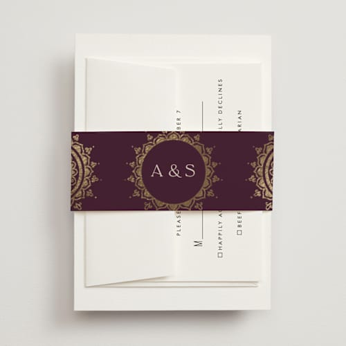 This is a plum belly bands with foil pressed by Randi Cirelli called arunima printing on signature text in belly band