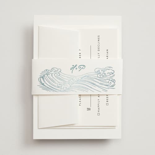 This is a aqua belly bands with foil pressed by Jessie Steury called waves printing on signature text in belly band