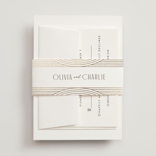 This is a alabaster belly bands with foil pressed by Pixel and Hank called moderne printing on signature text in belly band