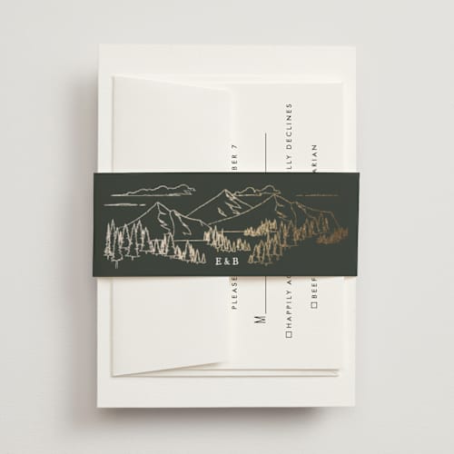 This is a hunter belly bands with foil pressed by Sarah Brown called peaks printing on signature text in belly band