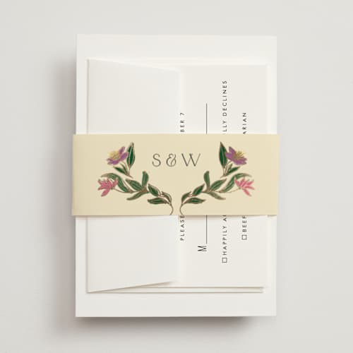 This is a midnight garden belly bands with foil pressed by Simona Camp called gilded tapestry printing on signature text in belly band