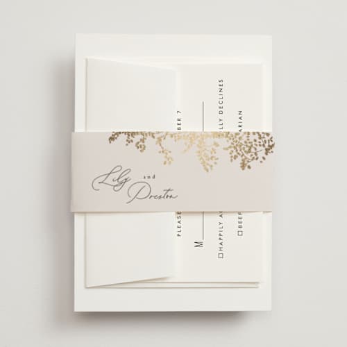 This is a luxe neutral belly bands with foil pressed by Design Lotus called forever and a day printing on signature text in belly band