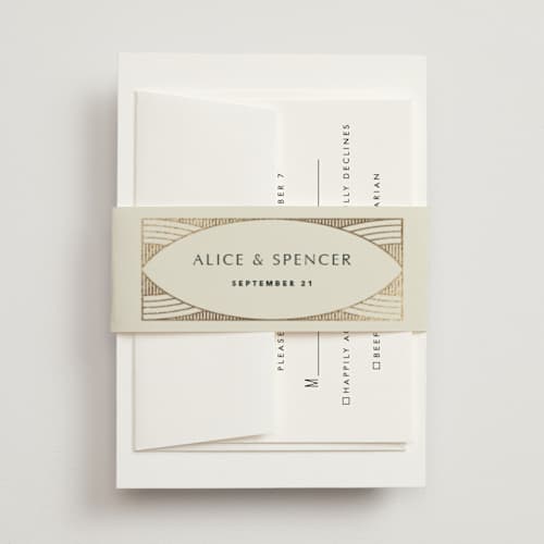 This is a fir belly bands with foil pressed by Kindred Fields called deco arch printing on signature text in belly band