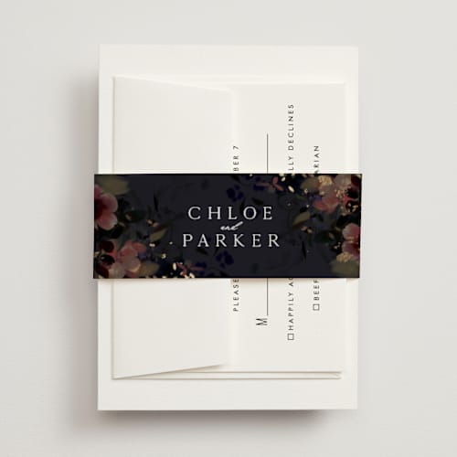 This is a midnight belly bands with foil pressed by Grace Kreinbrink called vintage rose garden printing on signature text in belly band