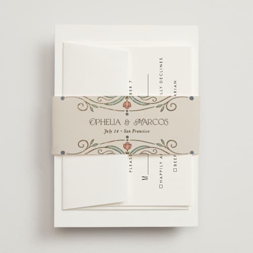 This is a ivory belly bands with foil pressed by Maria Hilas-Louie called ornate elegance printing on signature text in belly band