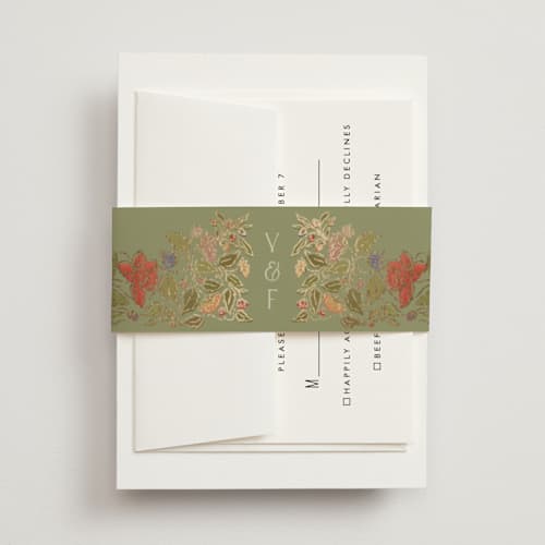 This is a mint belly bands with foil pressed by Simona Camp called radiant botany printing on signature text in belly band