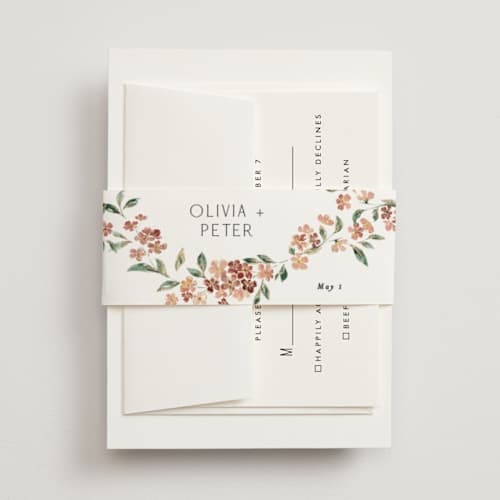 This is a dusty rose belly bands with foil pressed by Itsy Belle Studio called sweeping vine printing on signature text in belly band