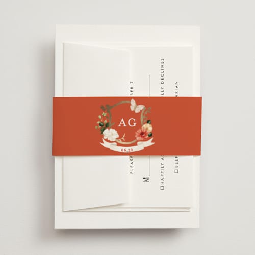 This is a verona sunset belly bands with foil pressed by Sarah Knight called fleur printing on signature text in belly band