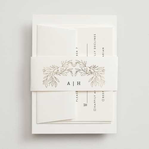 This is a taupe belly bands with foil pressed by Hannah Williams called foil botanical frame printing on signature text in belly band