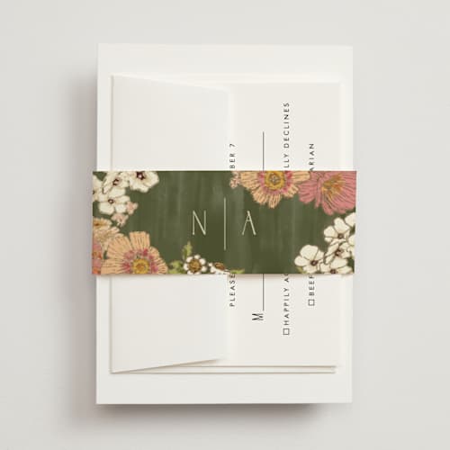 This is a sherbert belly bands with foil pressed by Leah Bisch called in the garden printing on signature text in belly band