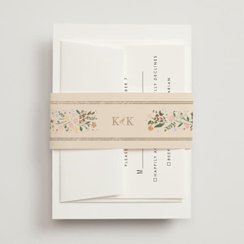 This is a ivory belly bands with foil pressed by Jennifer Wick called esther's garden printing on signature text in belly band