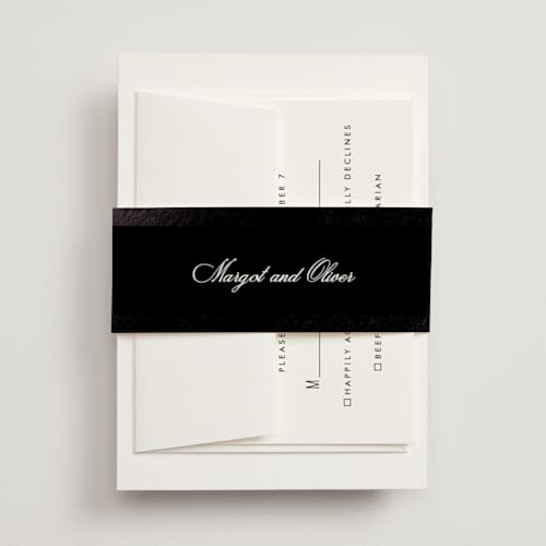This is a tuxedo belly bands with foil pressed by Kristie Kern called the ritz printing on signature text in belly band