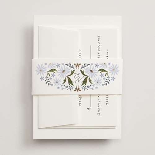 This is a periwinkle belly bands with foil pressed by Erin German called sadie printing on signature text in belly band