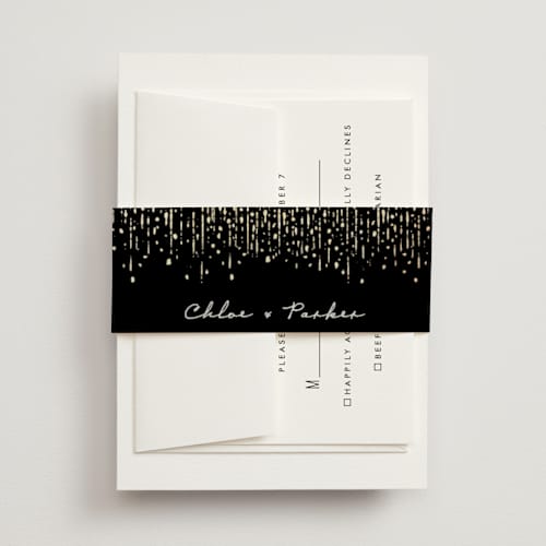 This is a noir belly bands with foil pressed by Jackie Crawford called hand illustrated whimsical chandelier printing on signature text in belly band