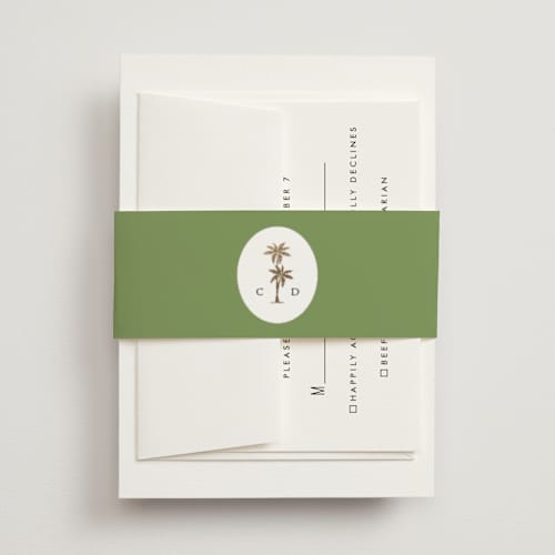 This is a leaf belly bands with foil pressed by Olivia Raufman called palm monogram printing on signature text in belly band
