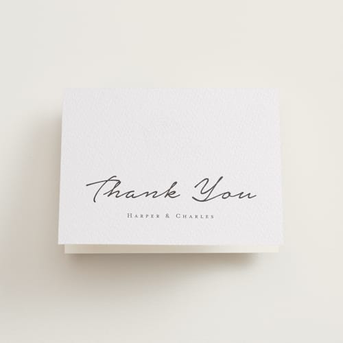 This is a blind deboss | soft black wedding thank you cards with letterpress by Qing Ji called my dearest printing on coventry320 in standard