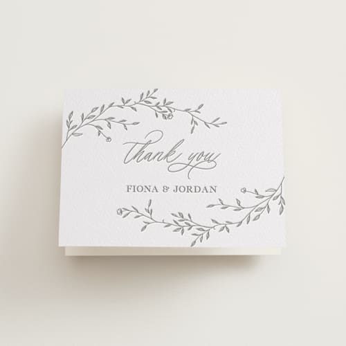 This is a granite wedding thank you cards with letterpress by Vera Lim called jasmine printing on coventry320 in standard