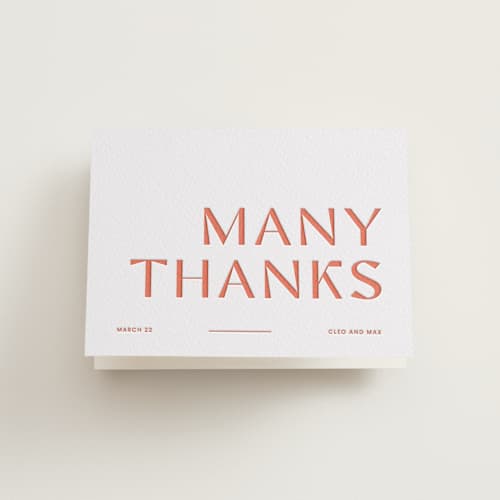 This is a grapefruit wedding thank you cards with letterpress by Blustery August called boldly printing on coventry320 in standard