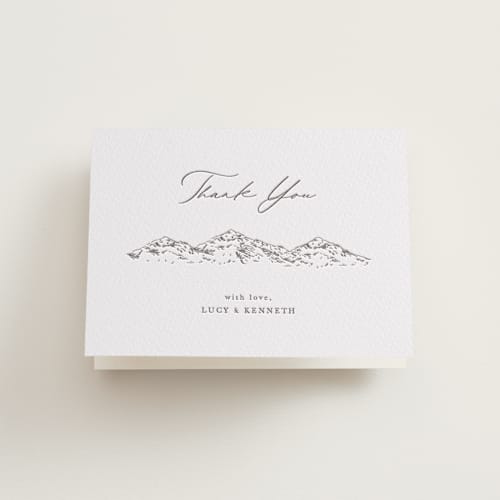 This is a graphite wedding thank you cards with letterpress by Sarah Brown called mountainview printing on coventry320 in standard