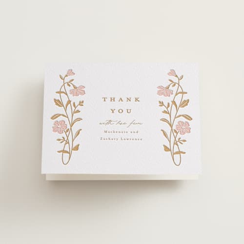 This is a saffron | peony wedding thank you cards with letterpress by Everett Paper Goods called mirror floral printing on coventry320 in standard