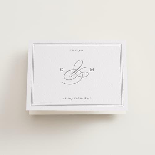 This is a granite wedding thank you cards with letterpress by Creo Study called monogrammed eternity printing on coventry320 in standard