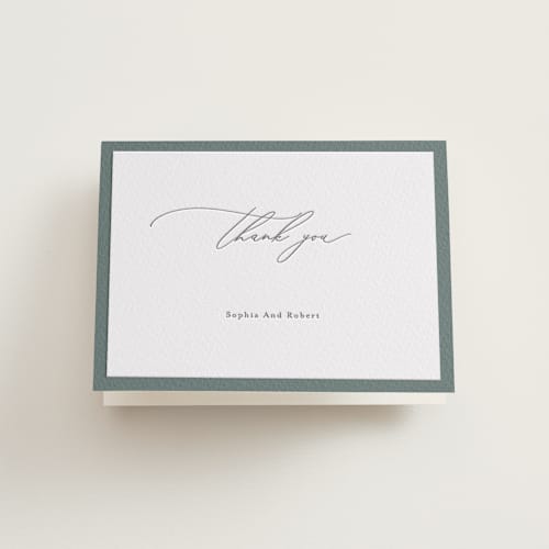 This is a smoke | pacific blue wedding thank you cards with letterpress by Design Lotus called fondness printing on coventry320 in standard