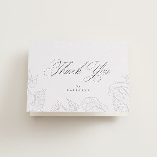 This is a soft black wedding thank you cards with letterpress by Leah Bisch called garden printing on coventry320 in standard
