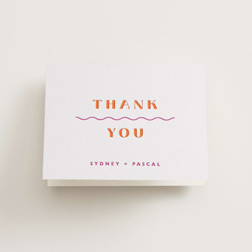 This is a flamingo wedding thank you cards with letterpress by Olivia Raufman called tanti baci printing on coventry320 in standard