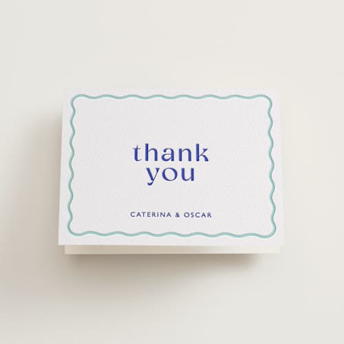 This is a mediterranean | robin's egg wedding thank you cards with letterpress by Olivia Raufman called with a twist printing on coventry320 in standard