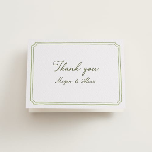 This is a artichoke wedding thank you cards with letterpress by Cass Loh called handwritten printing on coventry320 in standard