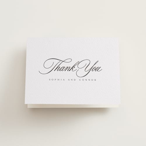 This is a soft black wedding thank you cards with letterpress by Nicole Walsh called us printing on coventry320 in standard