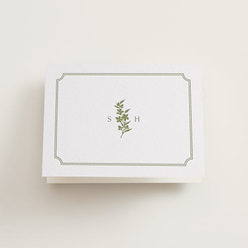 This is a olive wedding thank you cards with letterpress by Yaling Hou Suzuki called simply elegant printing on coventry320 in standard