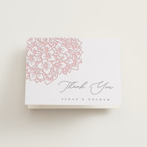 This is a peony | granite wedding thank you cards with letterpress by Paula Pecevich called hydrangea blooms printing on coventry320 in standard